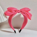 Chic pink satin bow headband featuring a wide vintage-style bunny ear design for women - Large Bow (FK-B299 Rose Red)