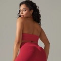 Dunkelrotes geripptes nahtloses Fitness-Set mit Neckholder-Sport-BH und High-Waist-Leggings - S / Rot