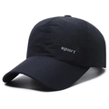 Lightweight black quick-dry baseball cap with sport logo and breathable laser-cut holes - Adjustable / Navy Blue