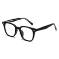 Montura de gafas negra clásica TR20308 con detalles plateados en un ángulo de 45 grados - Negro Brillante