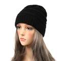 Women's classic black knit beanie hat with ribbed edge shown on a mannequin head - Black