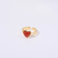 Vintage style gold adjustable ring featuring a vibrant red heart-shaped agate stone - Adjustable Open / Gold