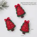 Three red and green wool felt Christmas tree ornaments with golden hand-stitched details - Wool Felt (Red Double-Layer Christmas Tree)