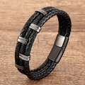 Mehrlagiges Herrenarmband aus schwarzem geflochtenem Leder mit Edelstahl-Magnetverschluss - Stil 4 (Silberner Zierverschluss)