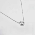 925 Sterling Silver necklace with round brilliant cut clear gemstone bezel pendant - Small Gold Bean Necklace / 925 Silver / 50cm (40+5+5cm) / Spanish PD 925 Silver White Gold