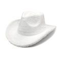 Cappello da cowboy bianco in finta pelliccia di coniglio con tesa larga e finitura felpata - M(56-58cm) / Bianco
