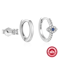 S925 sterling silver evil eye earring set with sparkling blue and white cubic zirconia - #6 White Gold Set of 3 (Evil Eye)