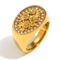 18K gold plated stainless steel signet ring with floral relief and zircon border - US 6 / Gold Floral Signet Ring