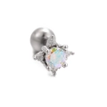 Silver geometric conch stud earring featuring iridescent gemstone and clear crystals - Round Cluster Design (EGD0585) / Silver
