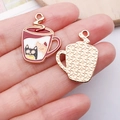 Red enamel coffee cup cat pendant in alloy for DIY jewelry making accessories - Brown Cup Cat