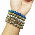 Colorful tiger eye beaded bracelet set with adjustable woven strap for couples - 5-Piece Spotted Stone Set