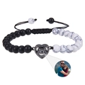 Tiger eye photo projection heart bracelet with black matte and marble beads - White Turquoise + Frosted Stone Bracelet