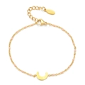 Golden stainless steel bracelet featuring pink beads and a crescent moon pendant - Moon - Pink Beads