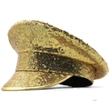Funkelnde goldene Pailletten-Militärmütze für Damen für Bühnenauftritte und Partys - Verstellbar / Gold
