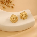 Chic golden metallic stud earrings with irregular 3D knotted texture and polished finish - E6204-22-Knotted Shape