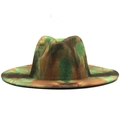 British style wool felt fedora hat featuring a green and orange tie-dye marble pattern - Green Brown Orange Camo Tie-dye