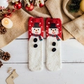 Thick coral fleece Christmas socks featuring red and white snowman patterns and soft 3D decor - One Size / Red White Snowman Style (花型2)