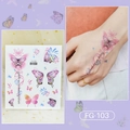 Adesivo per tatuaggi glitterati FG-103 con farfalle rosa e viola e motivi floreali chic - Farfalla Rosa-Viola Floreale (FG-103)