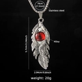 Collar de pluma plateada con colgante de ojo rojo y detalles de cadena de acero inoxidable - Ojo Rojo de Pluma (No.3) + 70cm Cadena de Acero