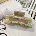Large acetate hair claw clip with iridescent pastel mint and pink marble texture - Mother of Pearl