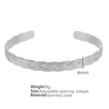 Bracciale rigido regolabile 6mm in acciaio inossidabile argento con trama a trama fitta - Motivo Intrecciato Colore Argento (SZ39) / 6mm