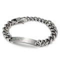 Men's vintage Cuban link bracelet in matte silver finish with curved metal blank plate - Black (KB148335-KLHQ)