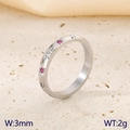 Minimalist 3mm silver stainless steel ring with red and white inlaid crystals - US 7 / Thin Star Band Style (KR110120-K) / Silver