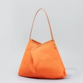 Minimalist vibrant orange corduroy tote bag with brown leather straps and metal rivets - 42*10*32cm / Orange