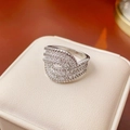 Macro shot of silver ring featuring multi-row pave setting with clear sparkling stones - Zirconia Hollow Eye Style (11#) / Silver