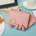 Pink PU leather tri-fold short wallet for women featuring a cute cartoon corgi print - Pink