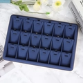 Dark blue velvet 18-grid necklace display tray with elegant gold metal frame - 18 Slot Pendant Tray Dark Blue