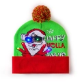 Green LED light-up Christmas knit beanie featuring Happy Holla Days text and pompom - Green Red-Santa Happy Holla Days