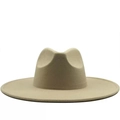 Classic camel wide-brim wool felt fedora with a flat top and water-drop crown design - M (56-58cm) / Beige