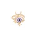 18K gold evil eye open ring featuring purple eye center with crescent moon and star pendant - Grey