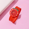 Red strawberry shaped children's silicone watch with easy-to-read numeric dial - Strawberry Red