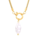 Collier chaîne serpent dorée avec fermoir à ressort et pendentif perle baroque blanche - Style Perle à Grand Fermoir à Ressort (KN234965-Z)