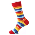 Rainbow striped mid-calf cotton socks with red heart and 'We' embroidery design - 1253-We Colorful Stripe Heart