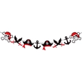 Striscione per festa pirata di Halloween con teschi ancore e spade su sfondo bianco - Striscione con Motivi J-0239-2