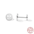 S925 sterling silver smiley face stud earrings with screw back piercing design - Smiley Face (Style 4) / White Gold