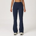 High-waisted navy blue flared yoga pants with supportive tummy control design - S / Bottoms / Cobalt Blue