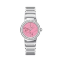Elegant women's silver watch with pink marble dial and rhinestone bezel decoration - Silver Case Pink Dial