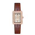 Elegant rose gold rectangular women watch with diamond bezel and brown leather strap - Rose Gold Case Rose Dial Coffee Strap