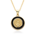 Close-up of gold and black religious medallion necklace with Virgin Mary relief detail - Style A009