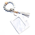 Silicone bead keychain bracelet with marble pattern card holder and white tassel - Marble