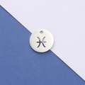 Macro shot of polished stainless steel Pisces zodiac pendant with hollowed design - Pisces
