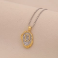 Detail of two-tone irregular pendant necklace with crystal letter D and silver bead chain - Letter D
