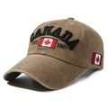 Vintage dark khaki cotton canvas baseball cap with Canada maple leaf embroidery - 56-60cm / Khaki