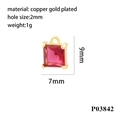 Detailed specs of 18K gold plated copper square pendant with pink cubic zirconia - Gold Base - Light Pink