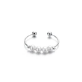 Silver open ring with five elegant white pearls and a textured metal band for women - Four Pearl Ring (Platinum Plated)