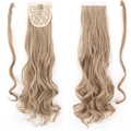 Light brown long wavy ponytail extension with velcro and clip fastener for women - Sandy Brown Mixed Blonde